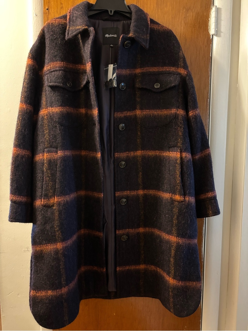 Long Shirt-Jacket in Windowpane - Spiced Raisin